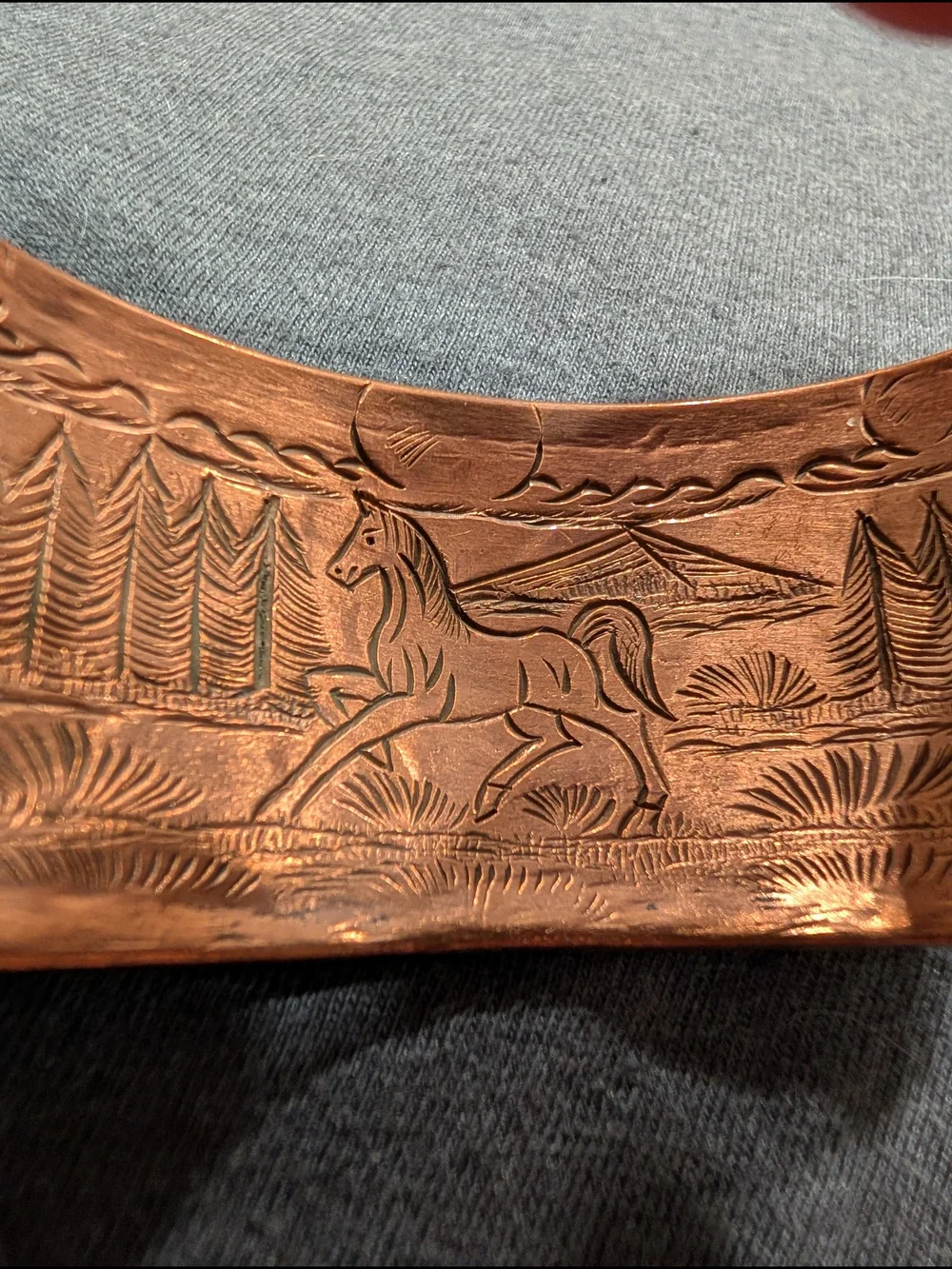 Men's Copper Horse Story Teller Cuff Bracelet - Navajo Made